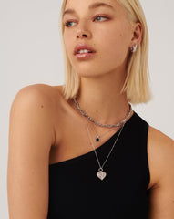 Ridge Heart Charm Pendant Necklace | Silver Plated