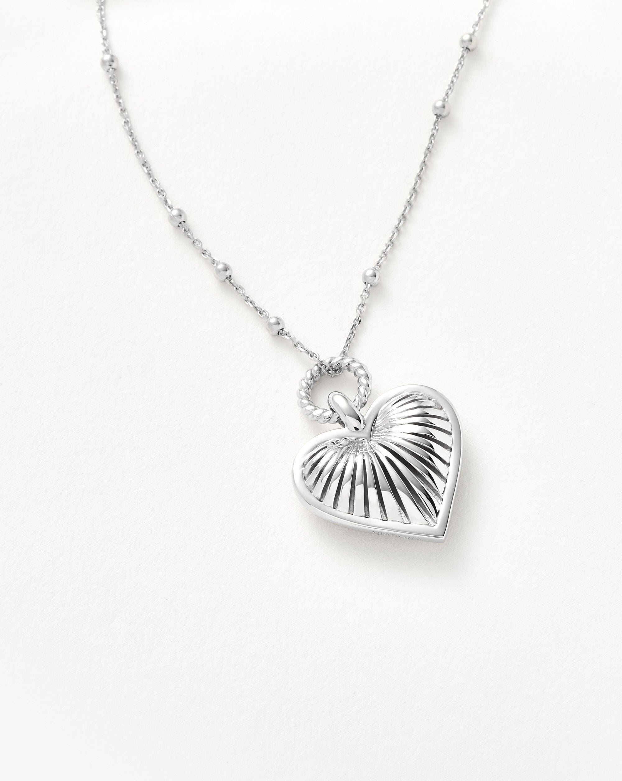 Ridge Heart Charm Pendant Necklace | Silver Plated