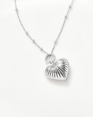 Ridge Heart Charm Pendant Necklace | Silver Plated