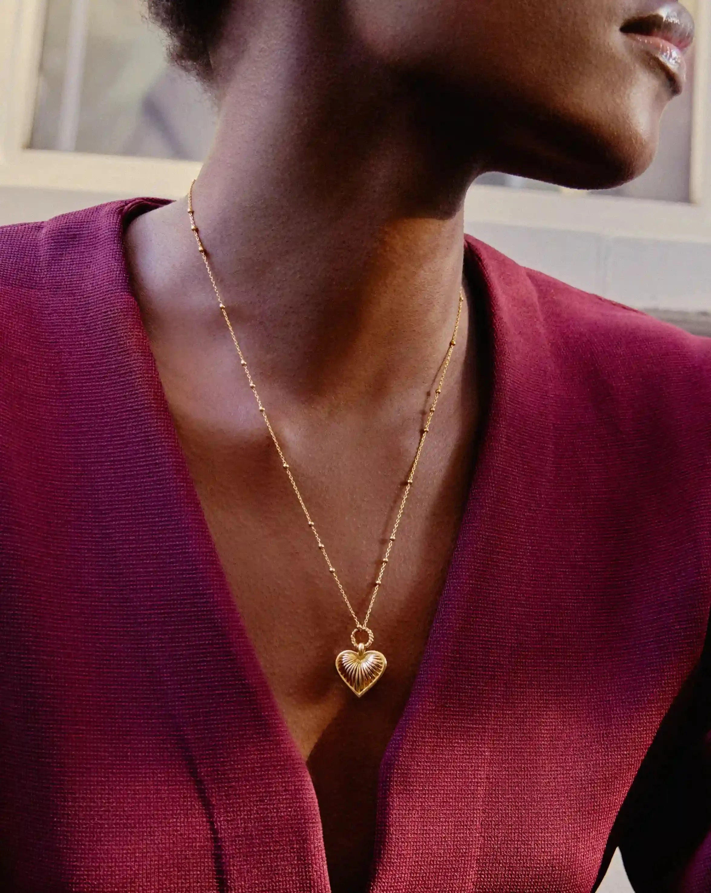 Ridge Heart Charm Pendant Necklace | 18k Gold Plated