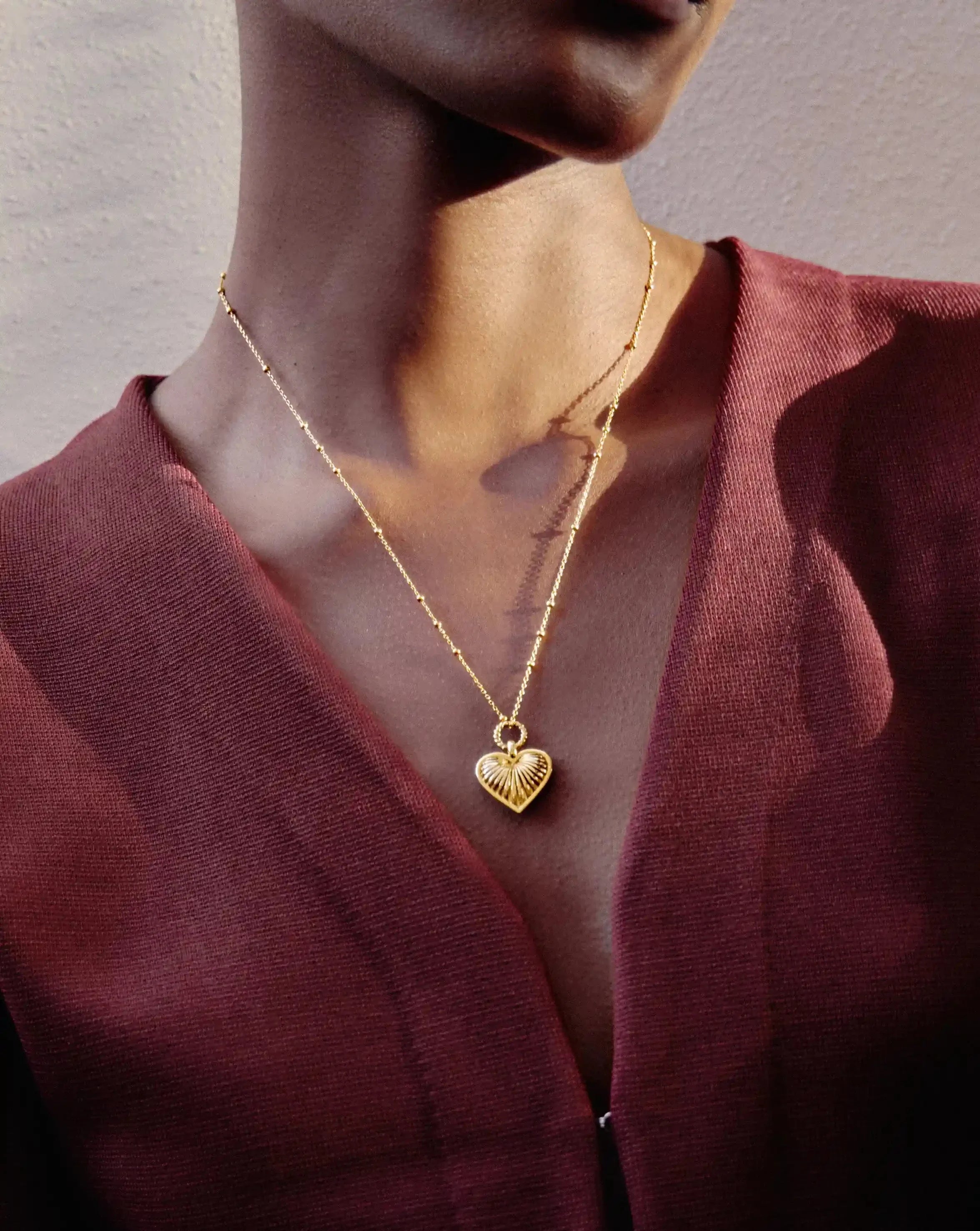 Ridge Heart Charm Pendant Necklace | 18k Gold Plated