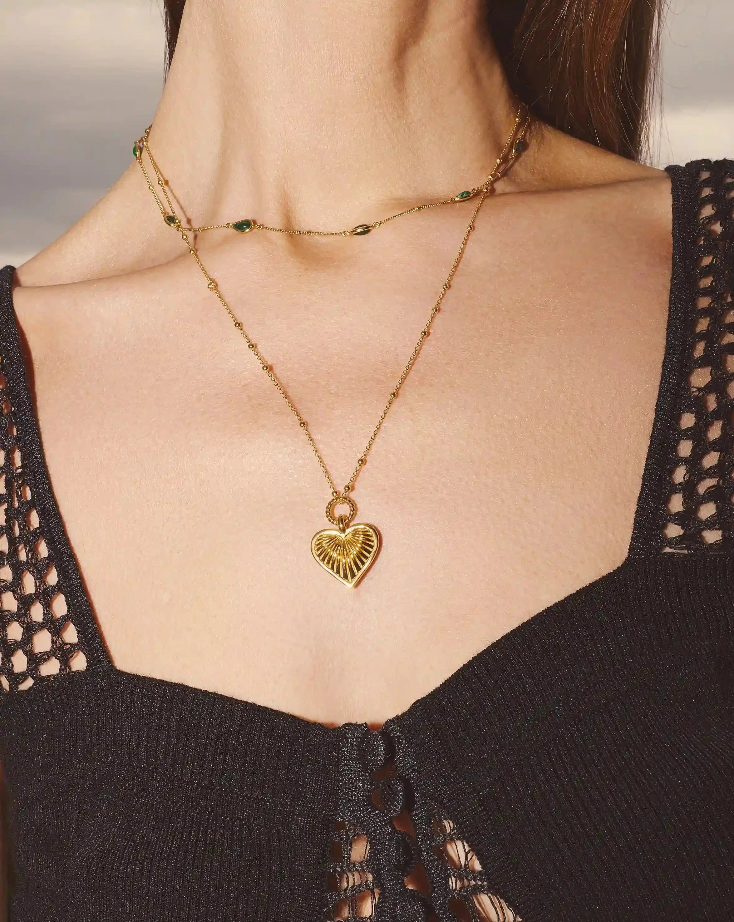 Ridge Heart Charm Pendant Necklace | 18k Gold Plated