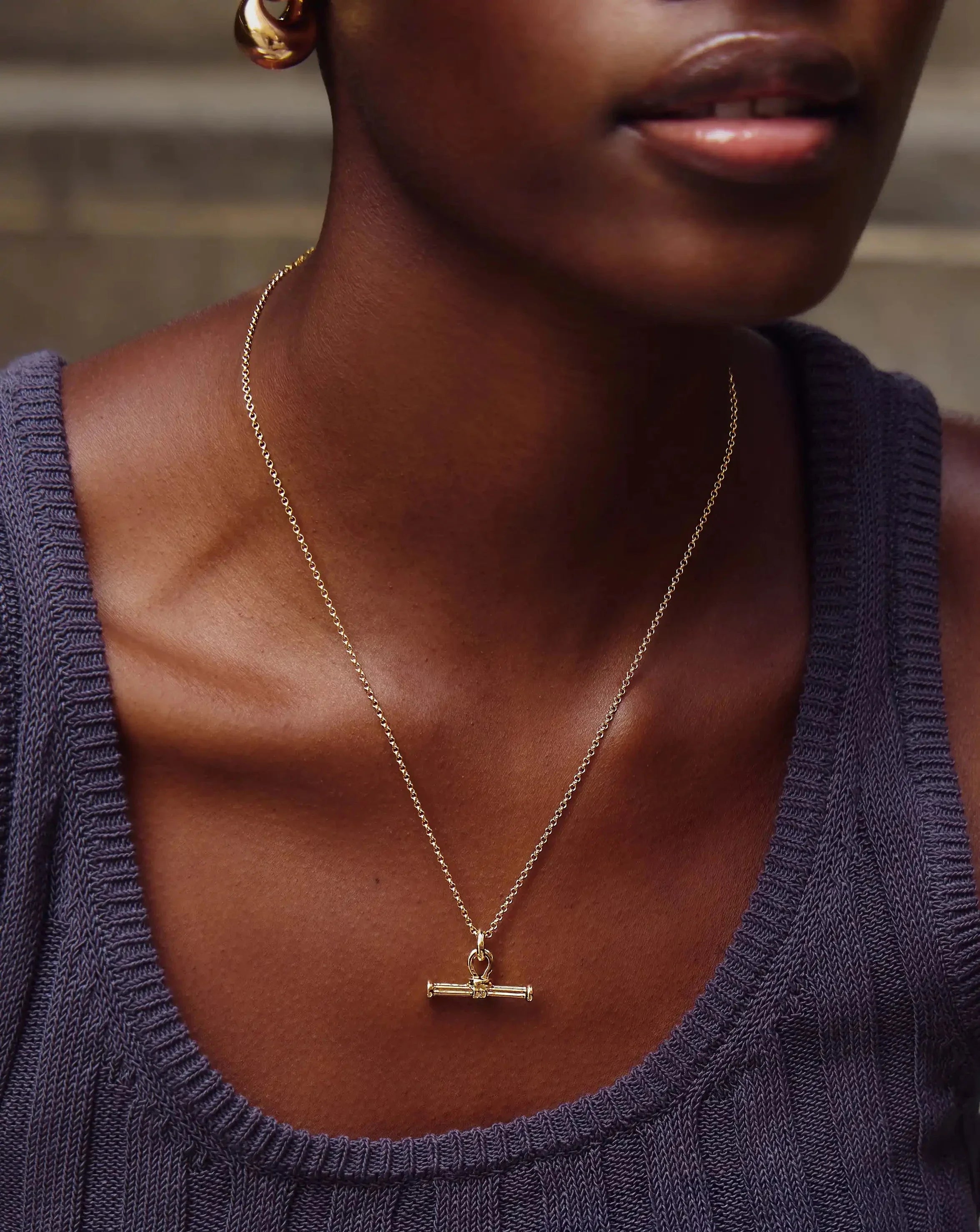 Ridge T-Bar Chain Necklace | 18ct Gold Plated