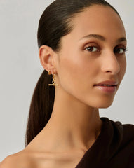 Ridge T-Bar Drop Huggies | 18ct Gold Plated