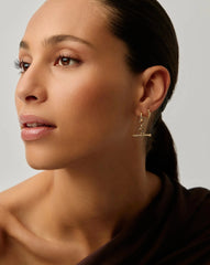 Ridge T-Bar Drop Huggies | 18ct Gold Plated