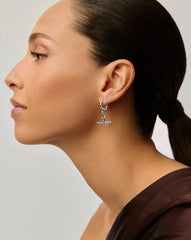 Ridge T-Bar Drop Huggies | Silver Plated