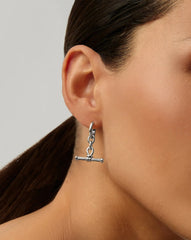 Ridge T-Bar Drop Huggies | Silver Plated