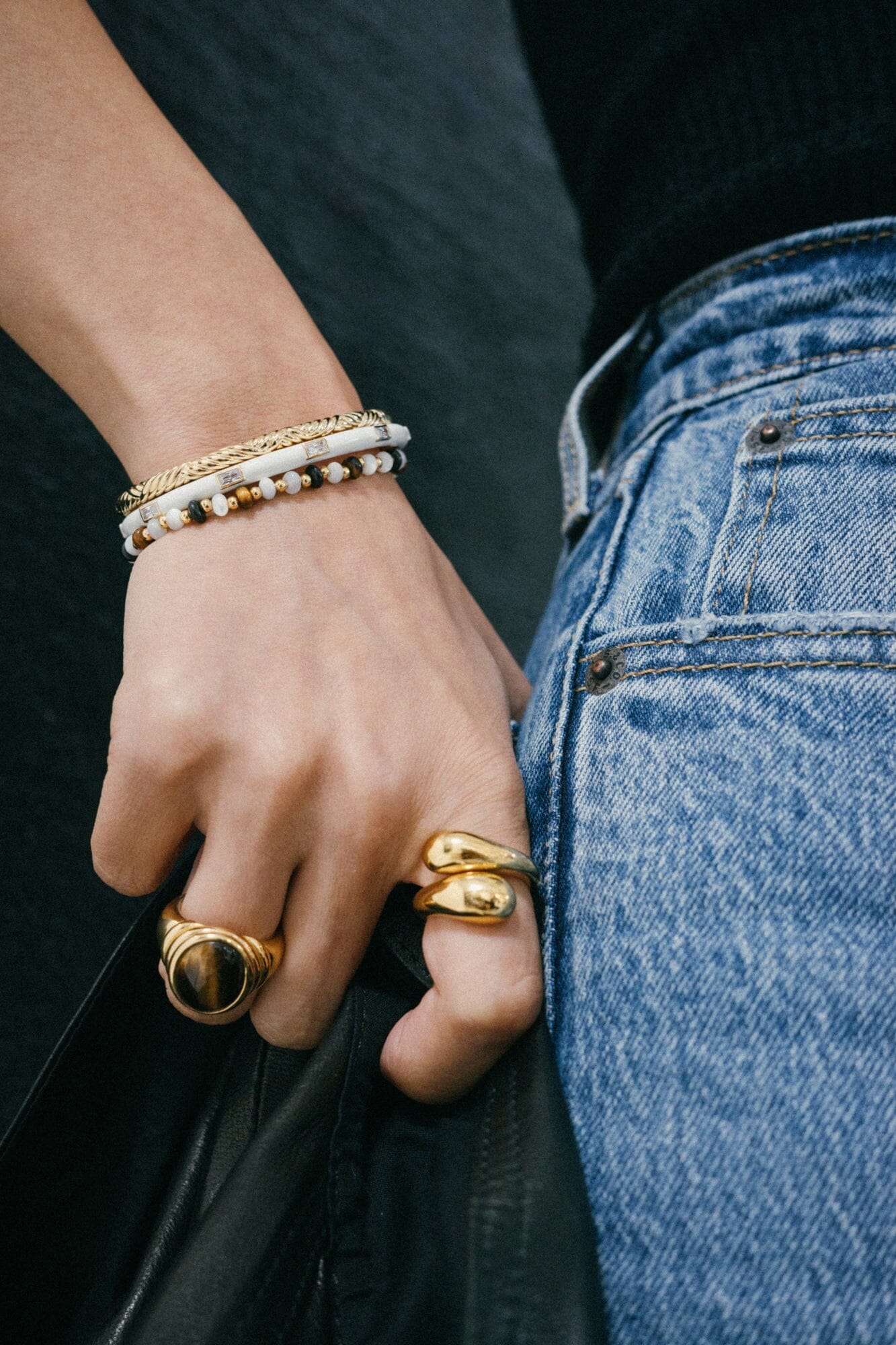 Savi Ridge Oval Gemstone Chunky Ring | 18k Gold Vermeil/Tiger's Eye