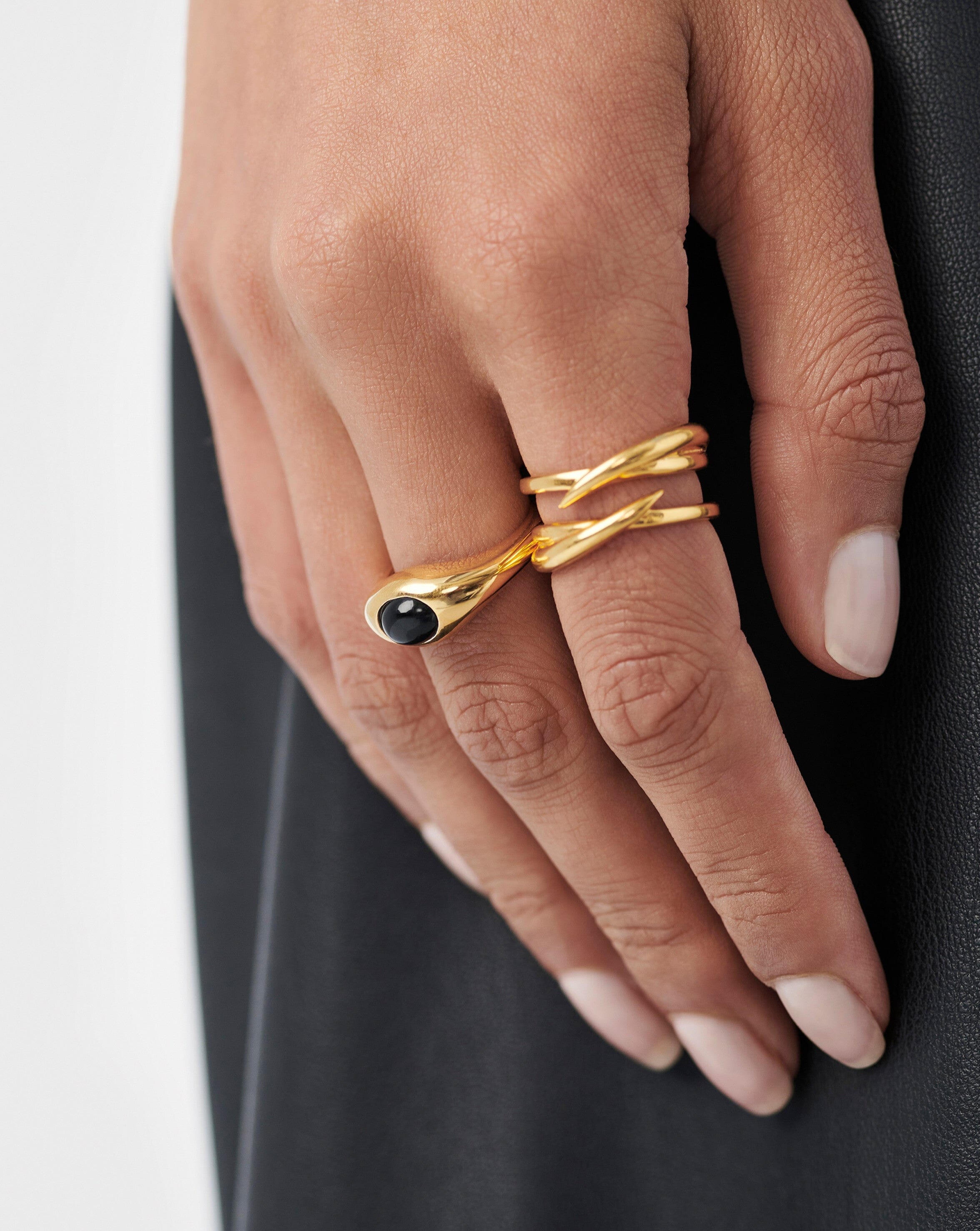 Savi Sculptural Gemstone Stacking Ring | 18k Gold Vermeil/Black Onyx