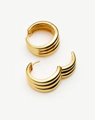 Savi Triple Ridge Medium Hoop Earrings | 18k Gold Plated