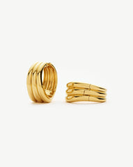 Savi Triple Ridge Medium Hoop Earrings | 18k Gold Plated