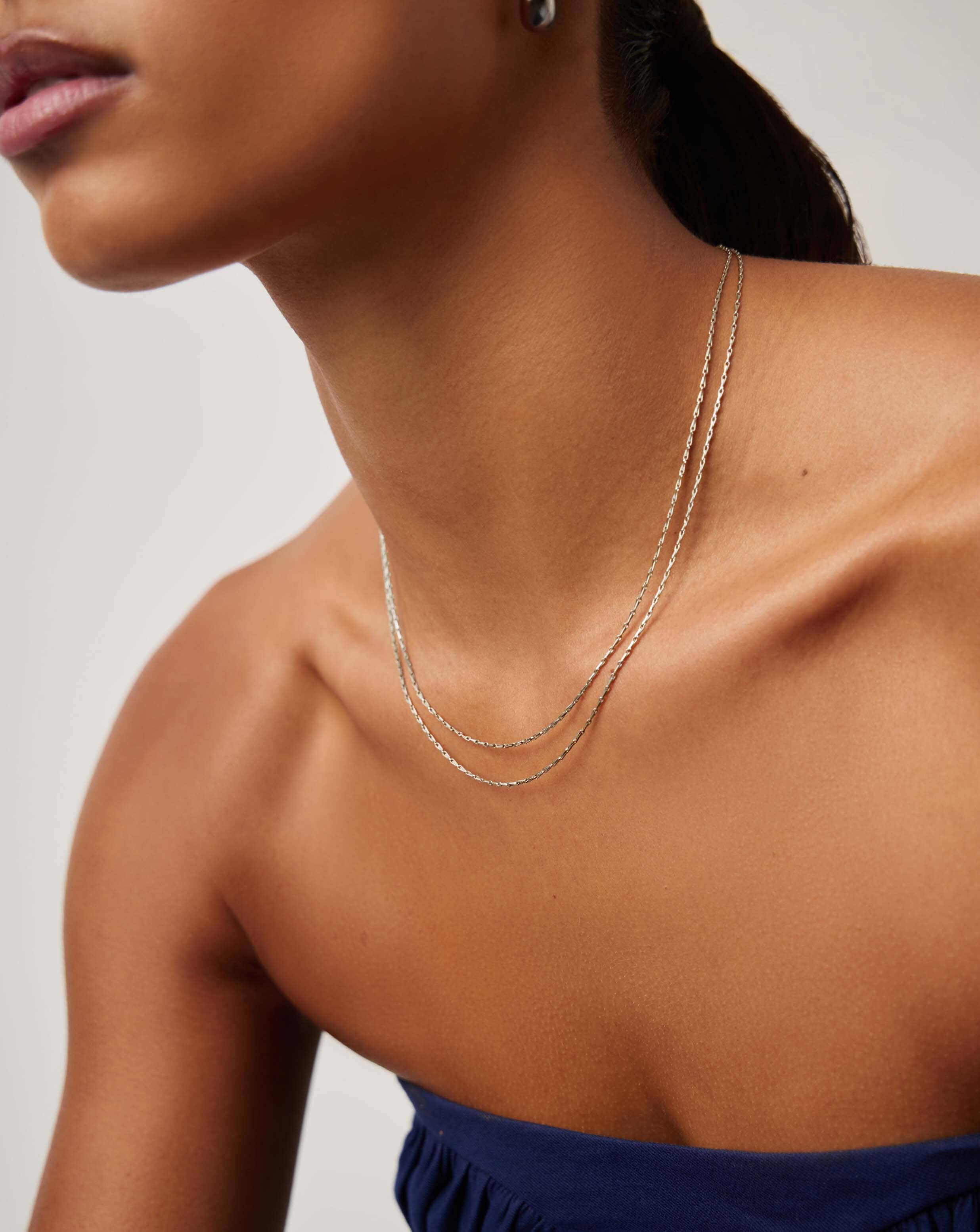 Savi Twisted Double Chain Necklace | Silver Plated