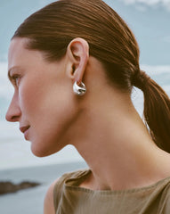 Sculptural Chubby Dome Medium Hoop Earrings | Silver Plated