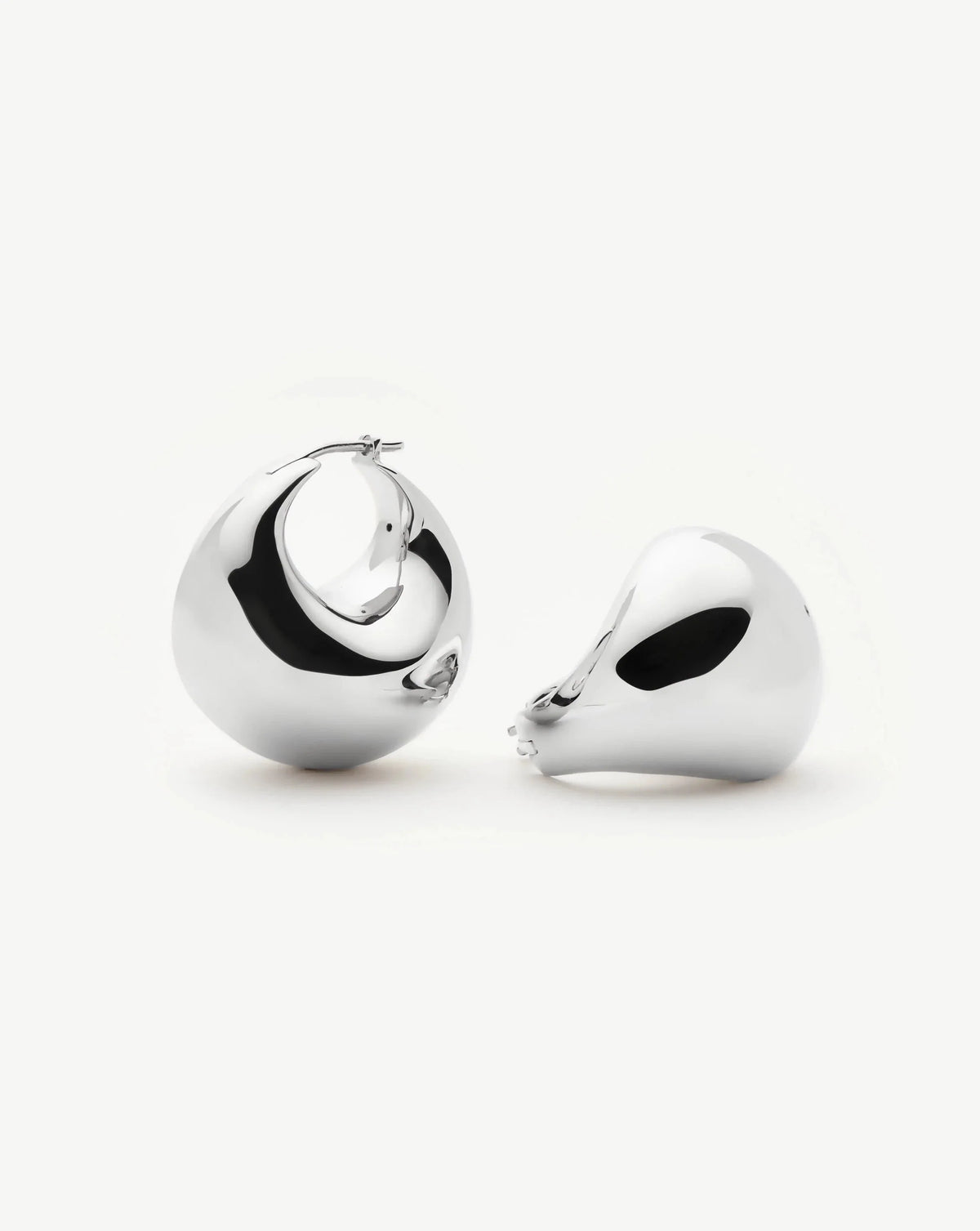 Sculptural Chubby Dome Medium Hoop Earrings | Silver Plated