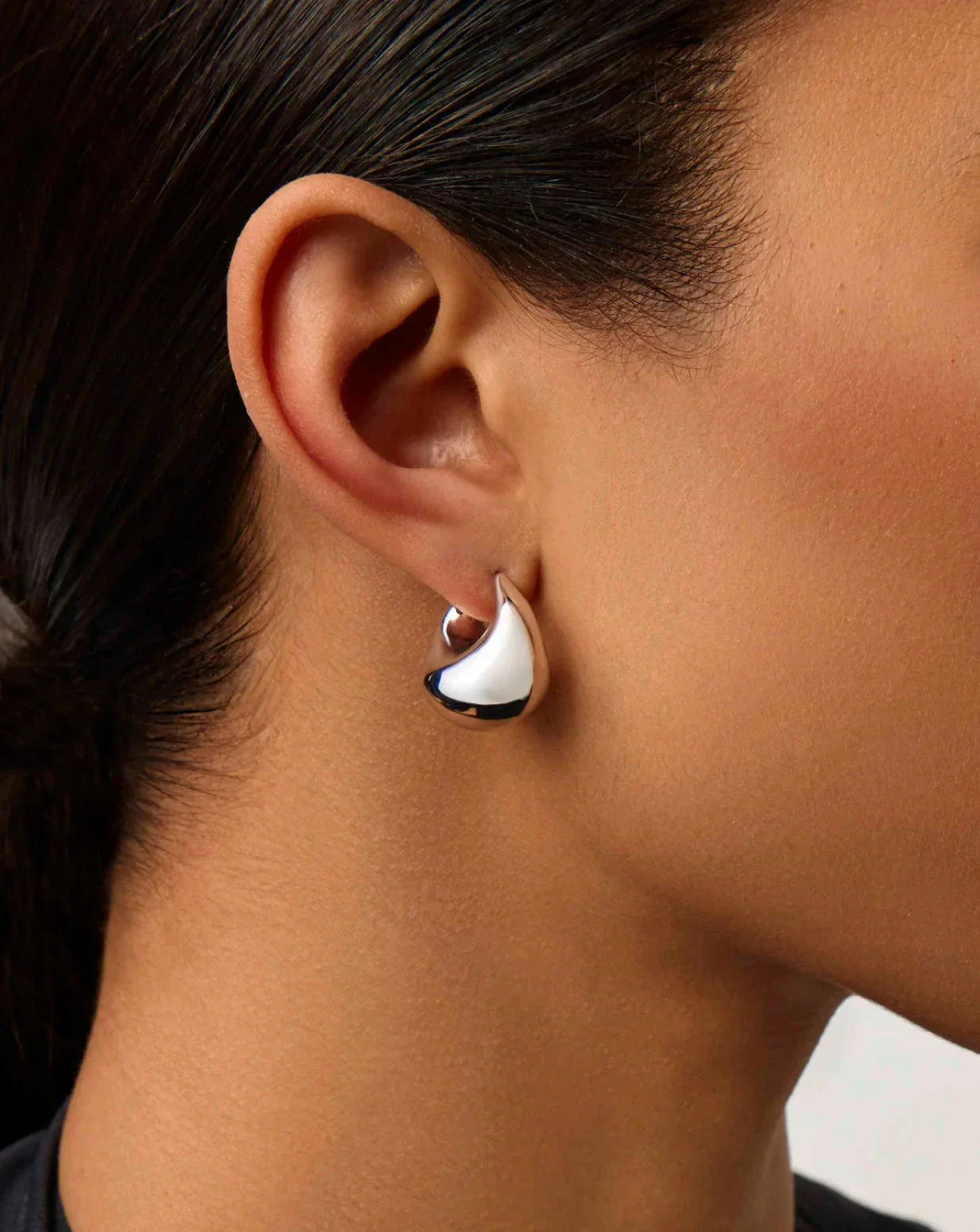 Sculptural Chubby Dome Small Hoop Earrings | Silver Plated