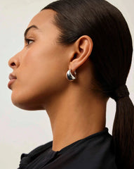 Sculptural Chubby Dome Small Hoop Earrings | Silver Plated