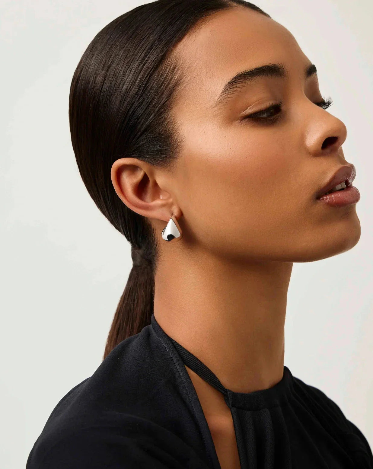 Sculptural Chubby Dome Small Hoop Earrings | Silver Plated