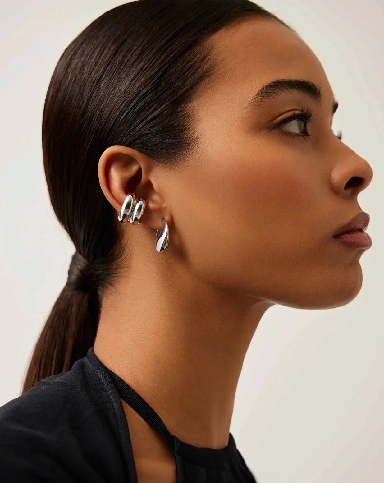 Sculptural Chubby Double Ear Cuff | Silver Plated