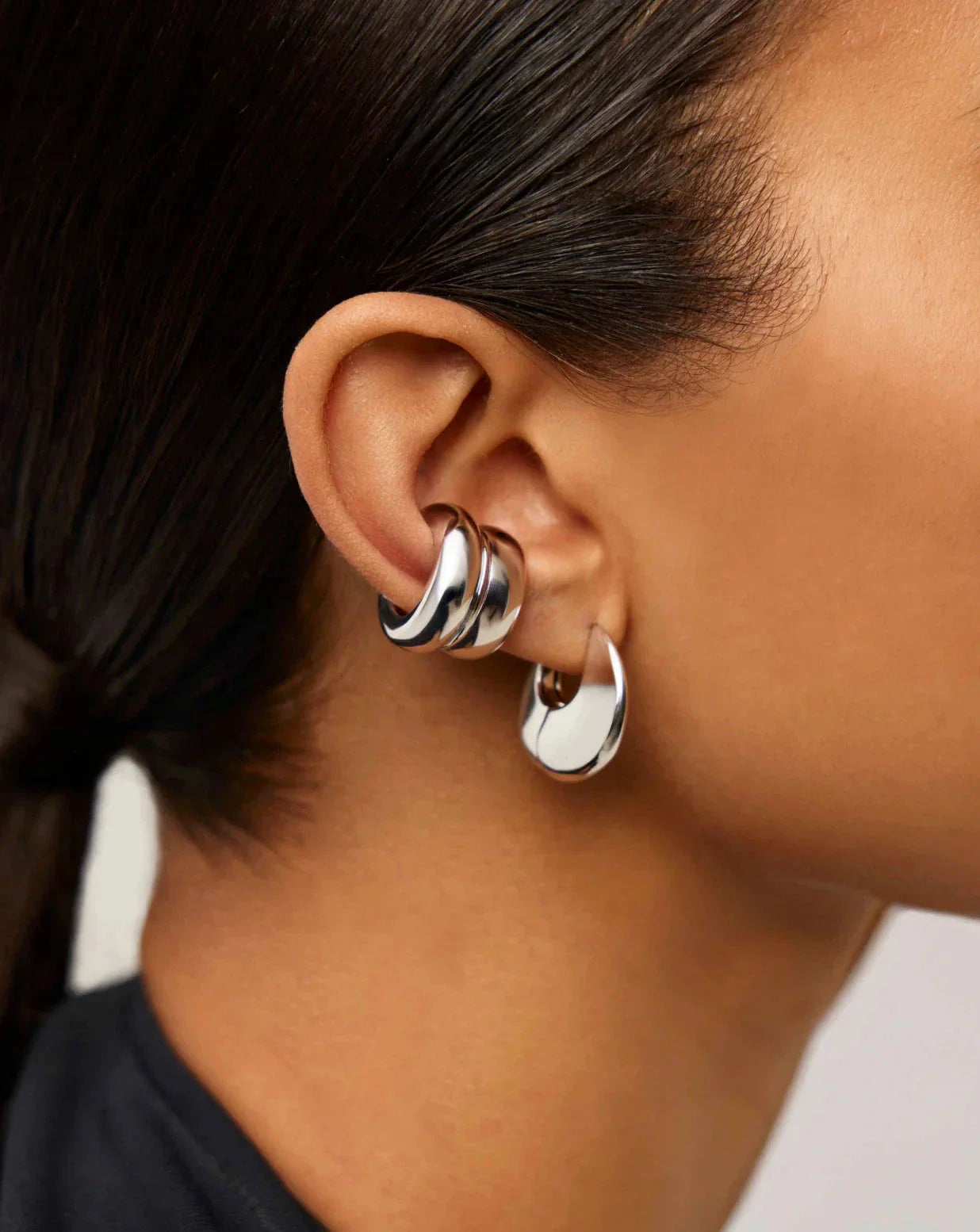 Sculptural Chubby Double Ear Cuff | Silver Plated