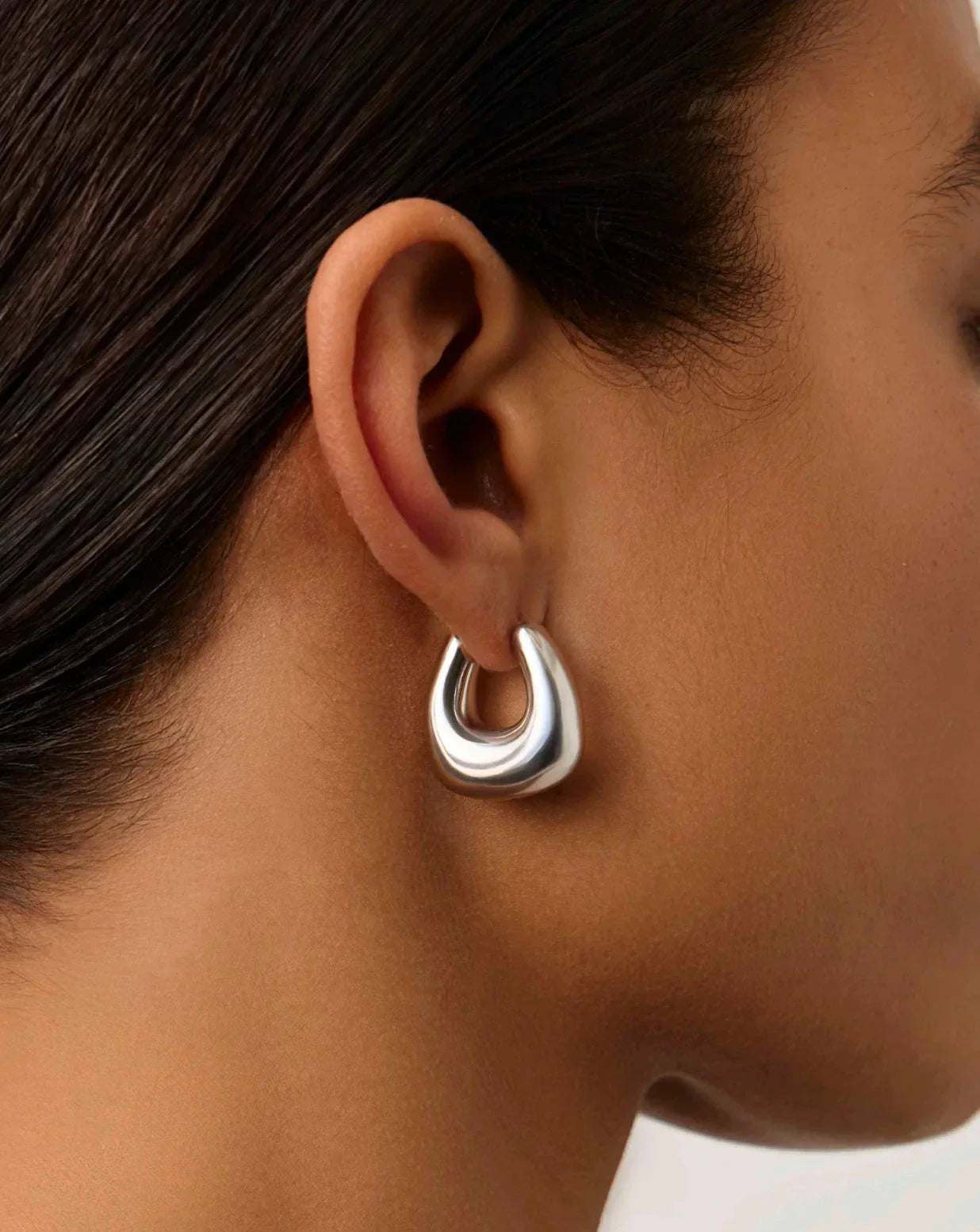 Sculptural Chubby Small Hoop Earrings | Silver Plated