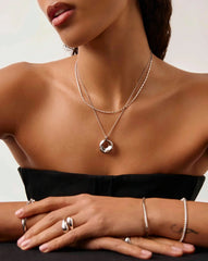 Sculptural Ridge Molten Pendant Necklace | Silver Plated