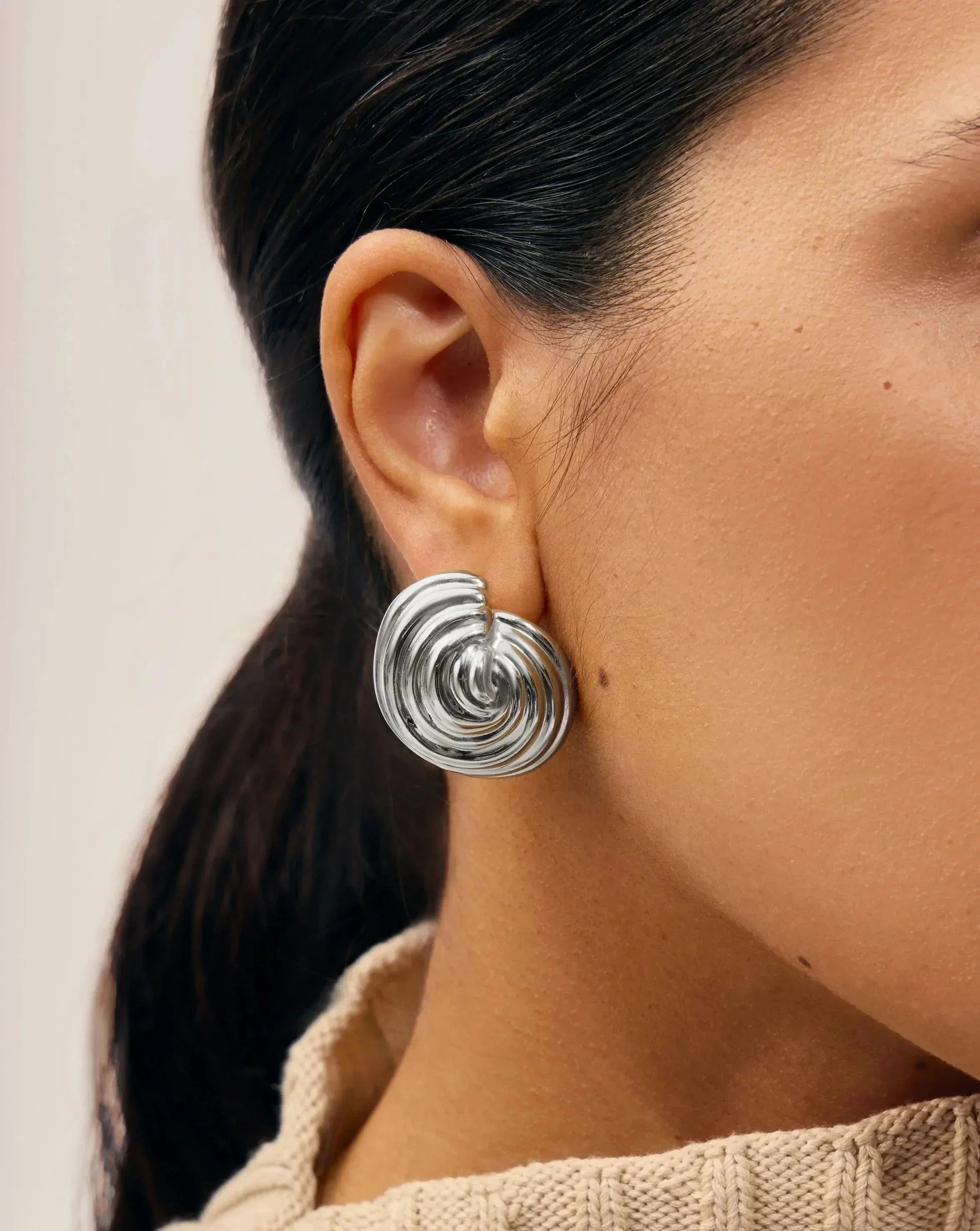 Spiral Dome Oversized Stud Earrings | Silver Plated