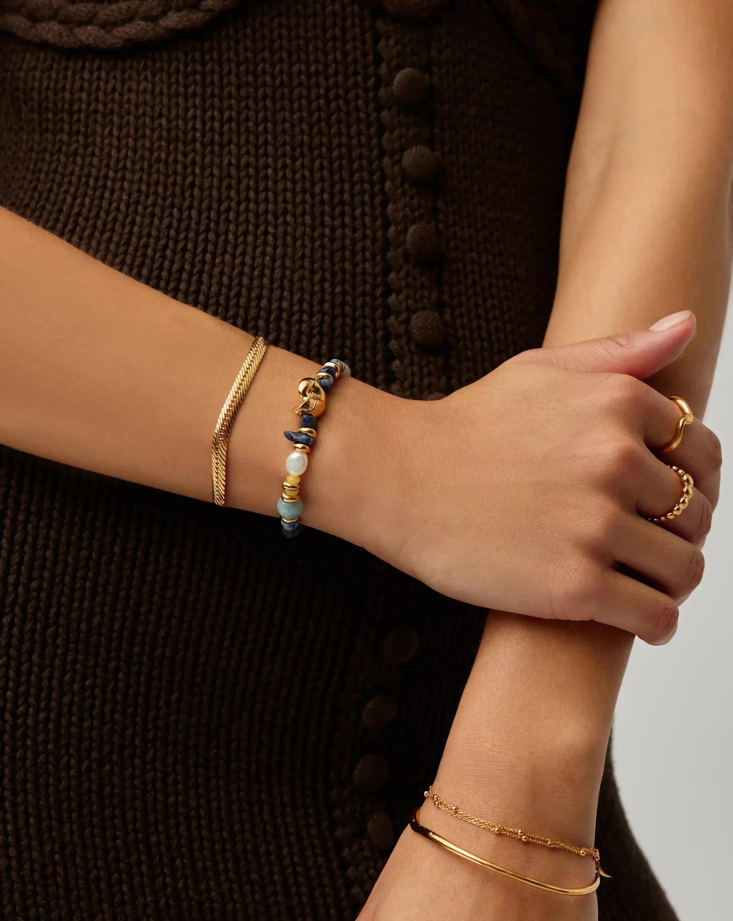 Shell Statement Multi Beaded Bracelet | 18k Gold Plated/Multi Gemstone