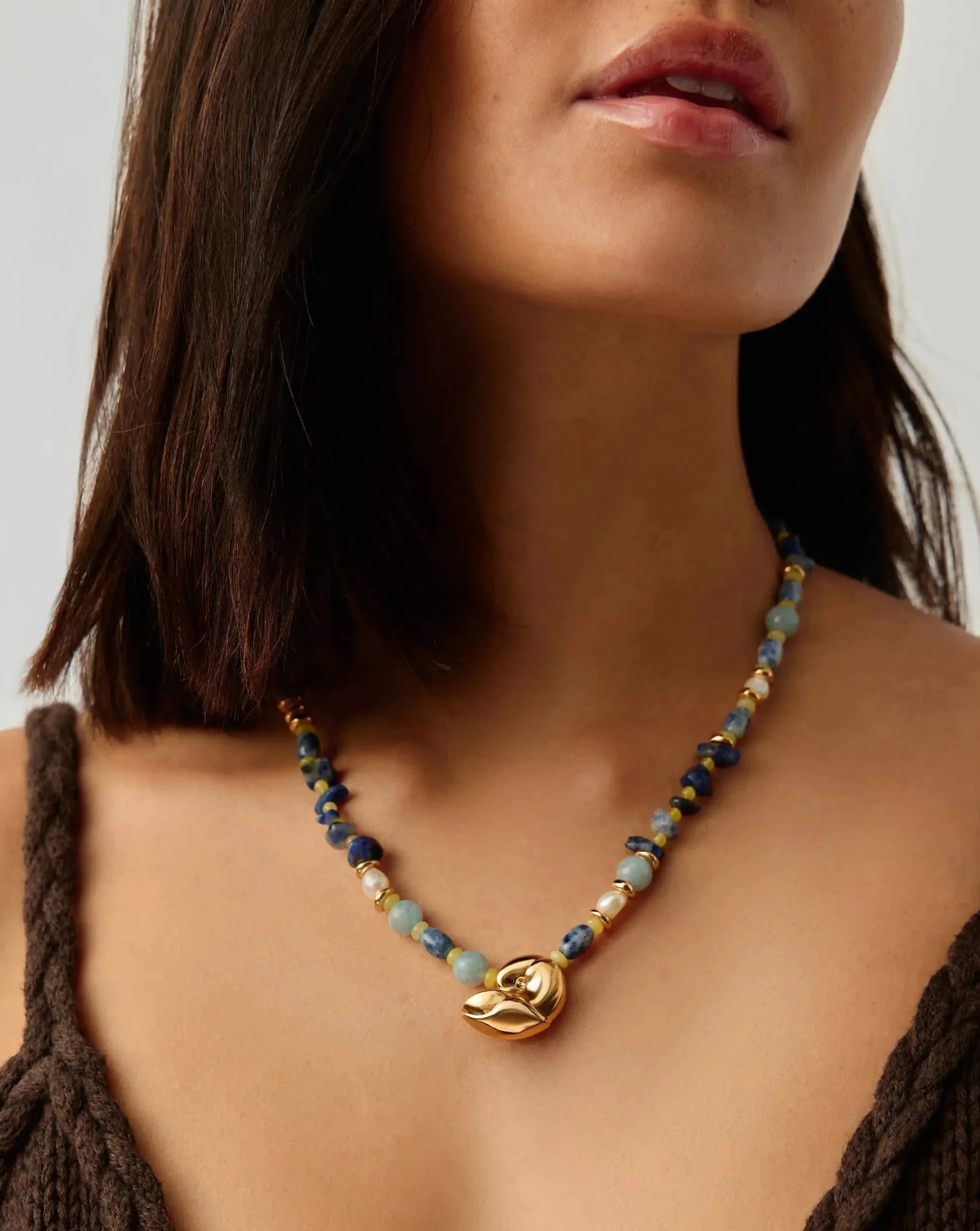 Shell Statement Multi Beaded Necklace | 18k Gold Plated/Multi Gemstone