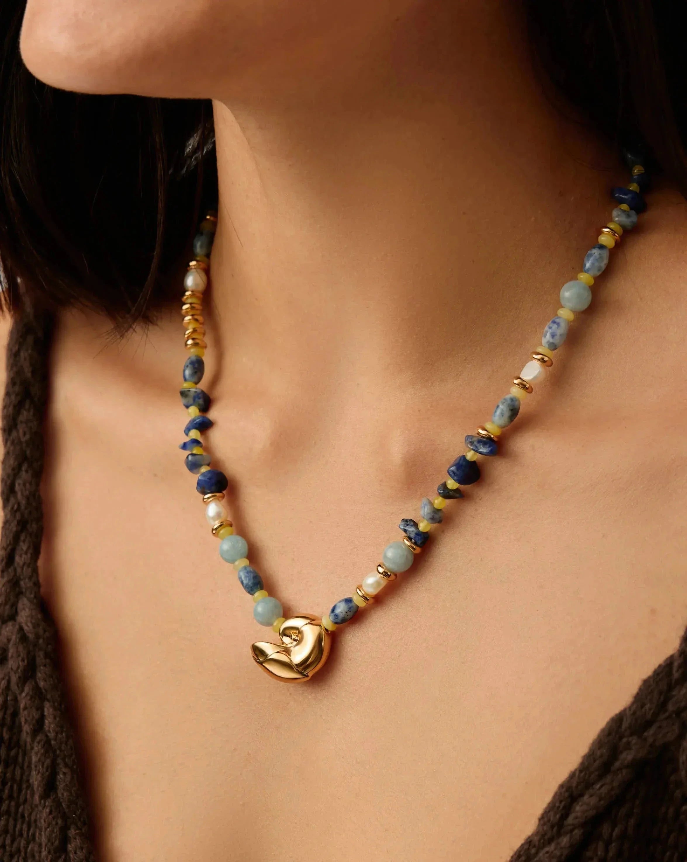 Shell Statement Multi Beaded Necklace | 18k Gold Plated/Multi Gemstone