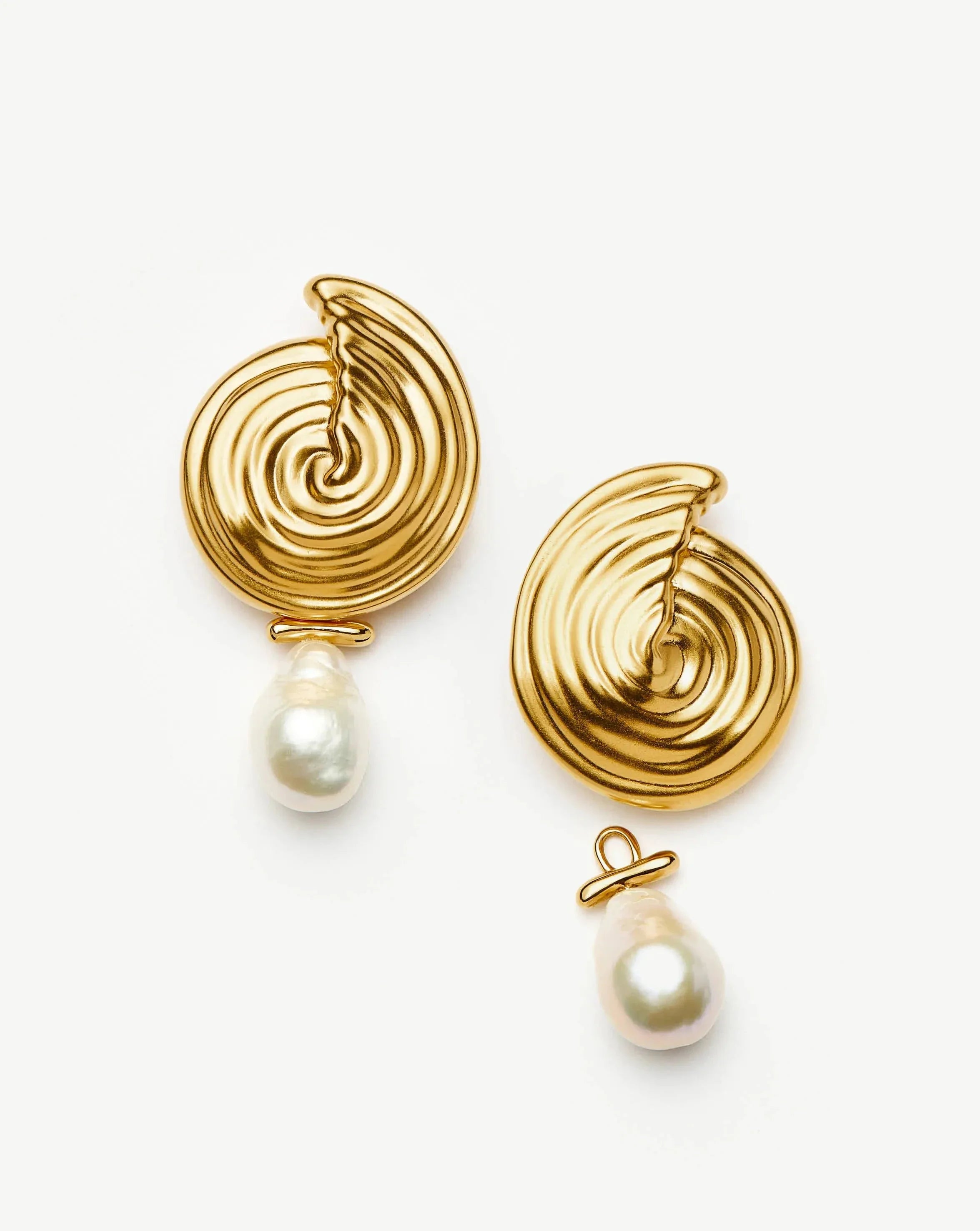 Spiral Detachable Pearl Drop Earrings | 18k Gold Plated