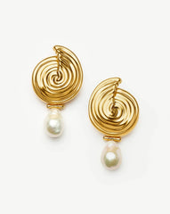 Spiral Detachable Pearl Drop Earrings | 18k Gold Plated