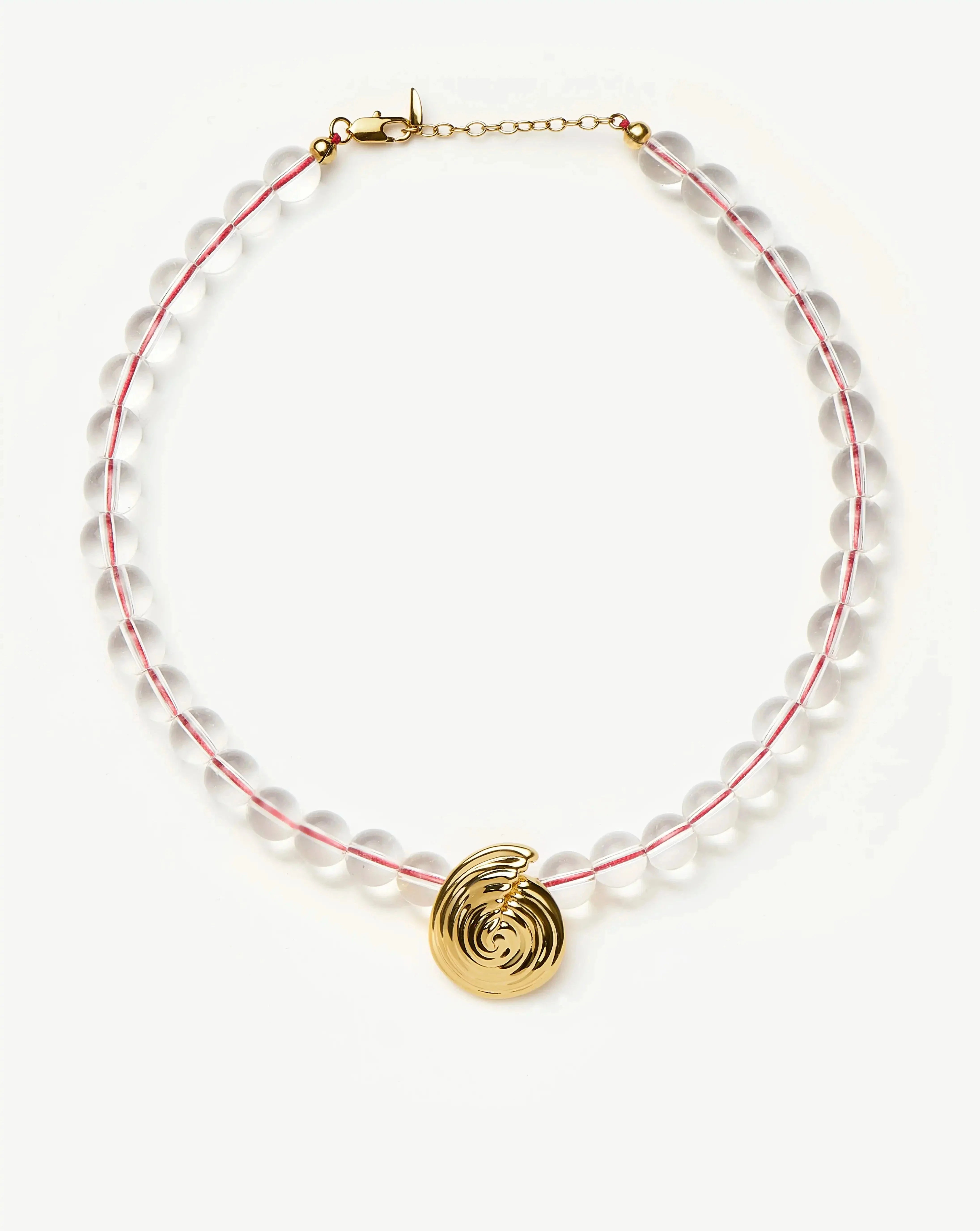 Spiral Gemstone Beaded Pendant Necklace | 18k Gold Plated/Clear Crystal Quartz