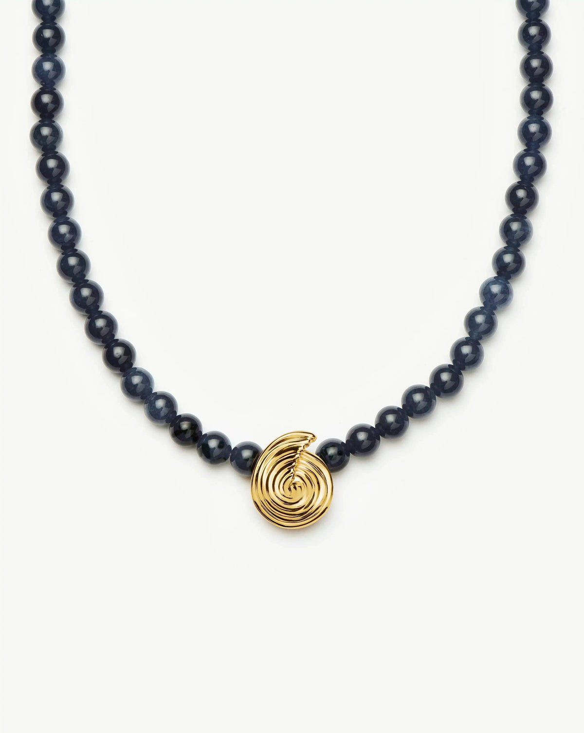 Spiral Gemstone Beaded Pendant Necklace | 18k Gold Plated/Dark Blue Crystal Quartz
