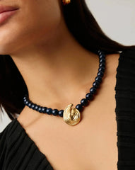 Spiral Gemstone Beaded Pendant Necklace | 18k Gold Plated/Dark Blue Crystal Quartz