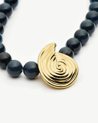Spiral Gemstone Beaded Pendant Necklace | 18k Gold Plated/Dark Blue Crystal Quartz