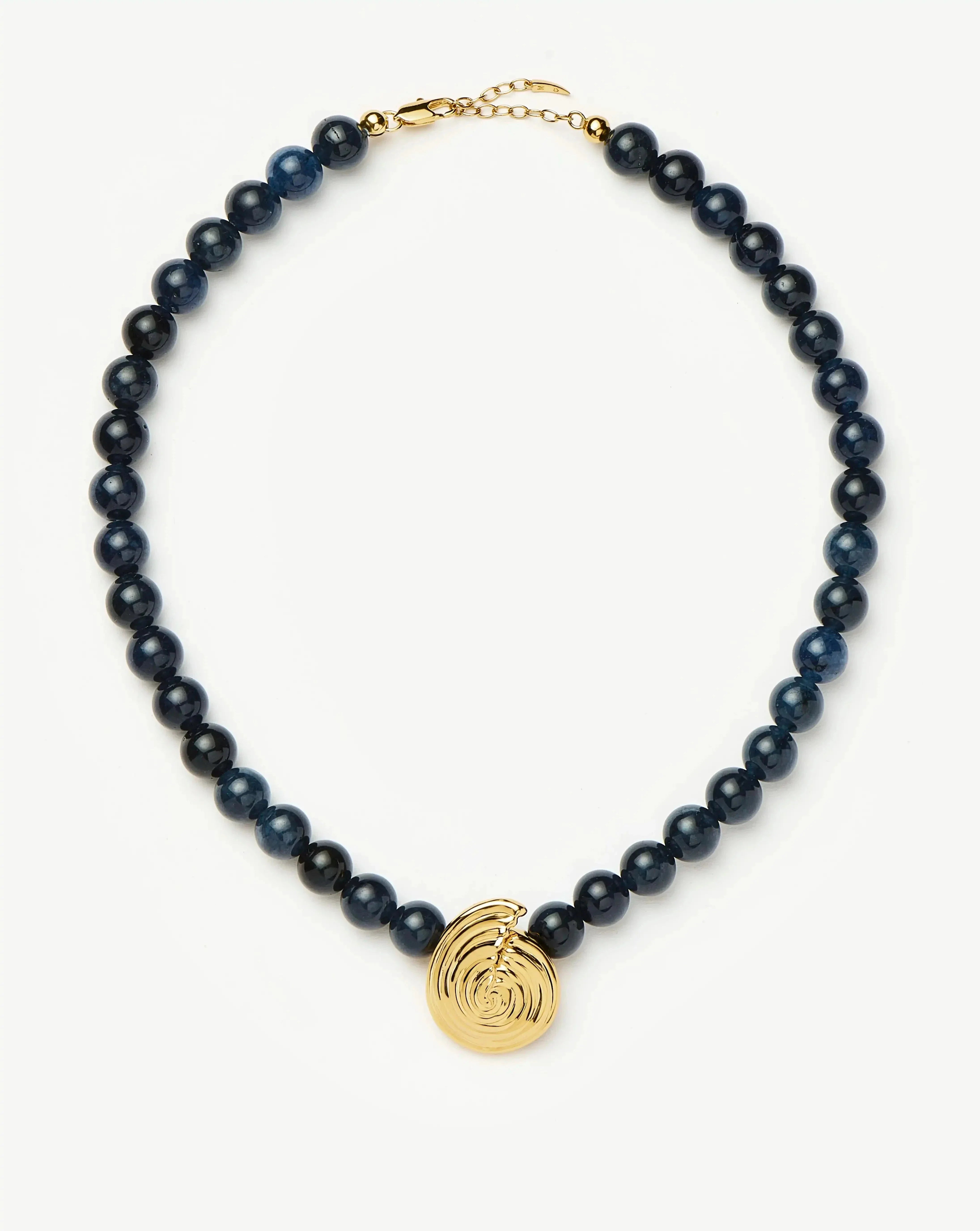 Spiral Gemstone Beaded Pendant Necklace | 18k Gold Plated/Dark Blue Crystal Quartz