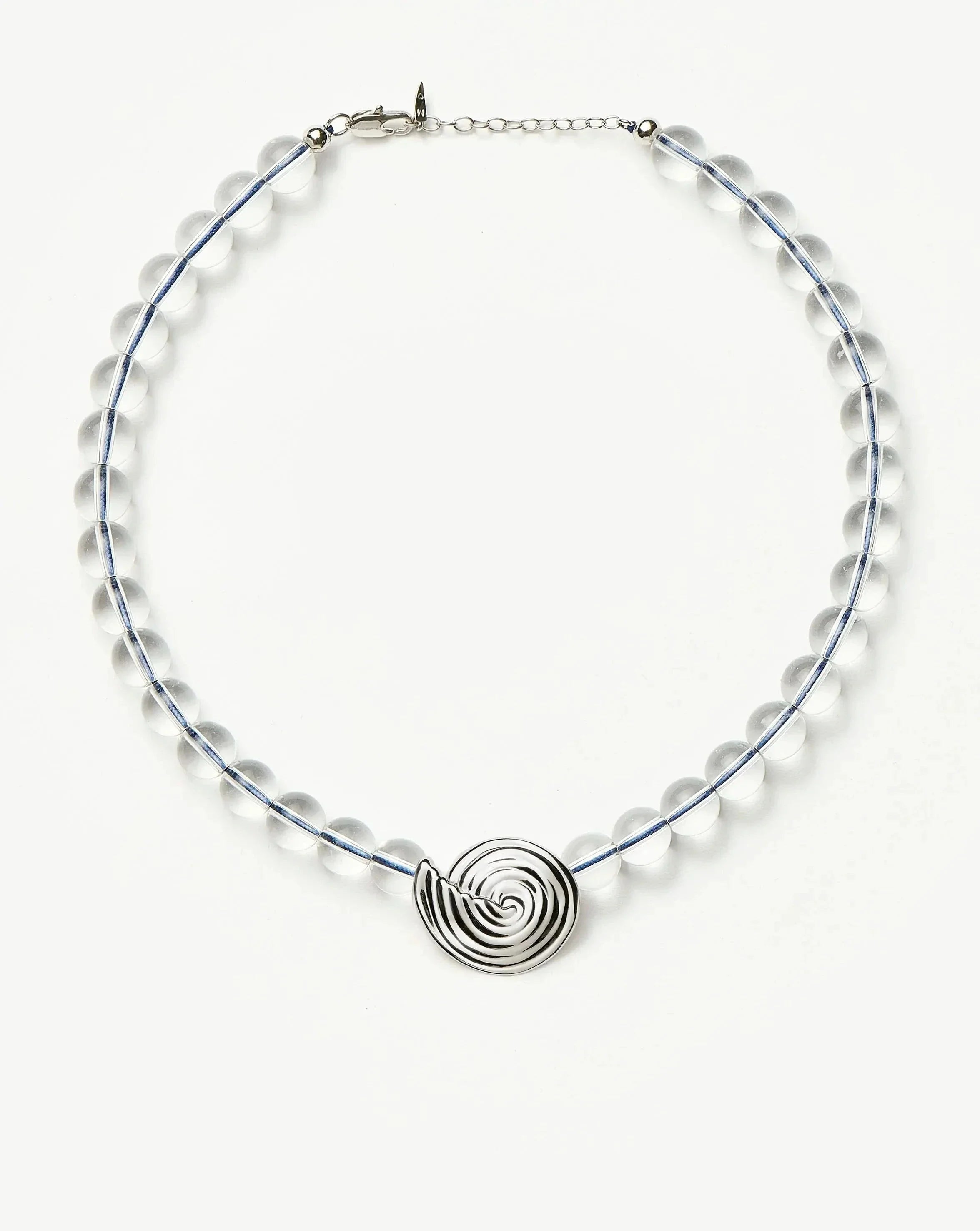 Spiral Gemstone Beaded Pendant Necklace | Silver Plated/Clear Crystal Quartz