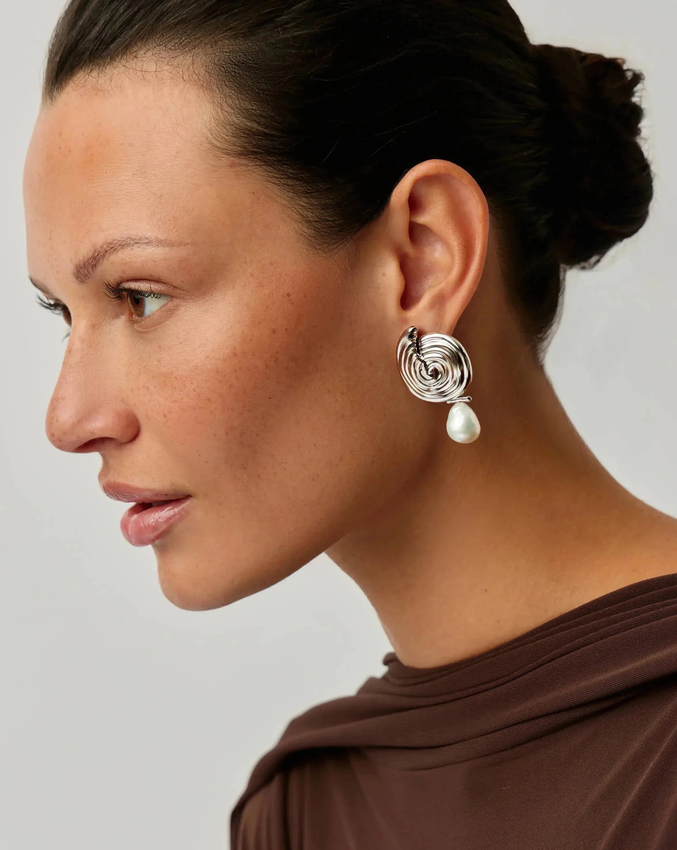 Spiral Detachable Pearl Drop Earrings | Silver Plated