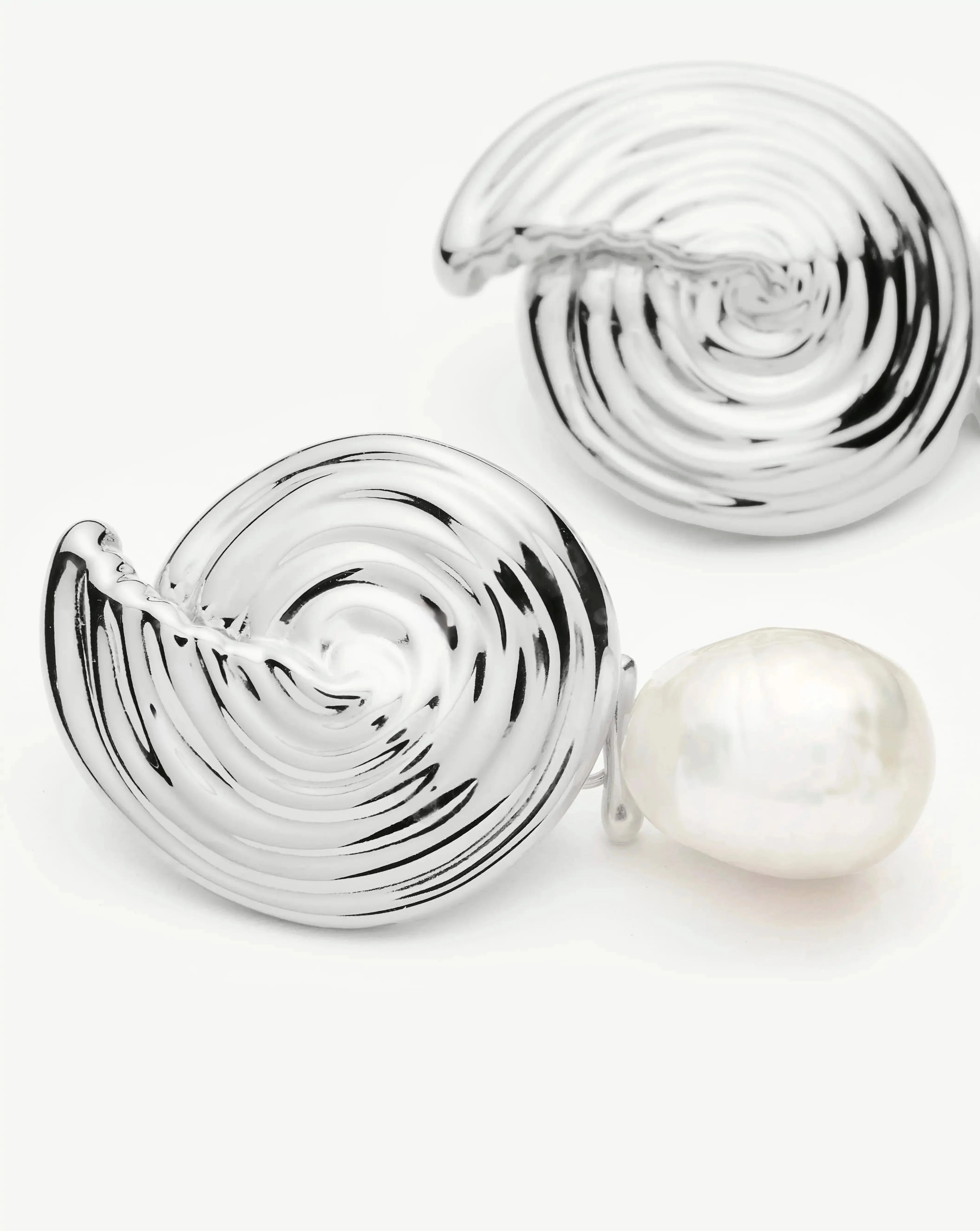 Spiral Detachable Pearl Drop Earrings | Silver Plated