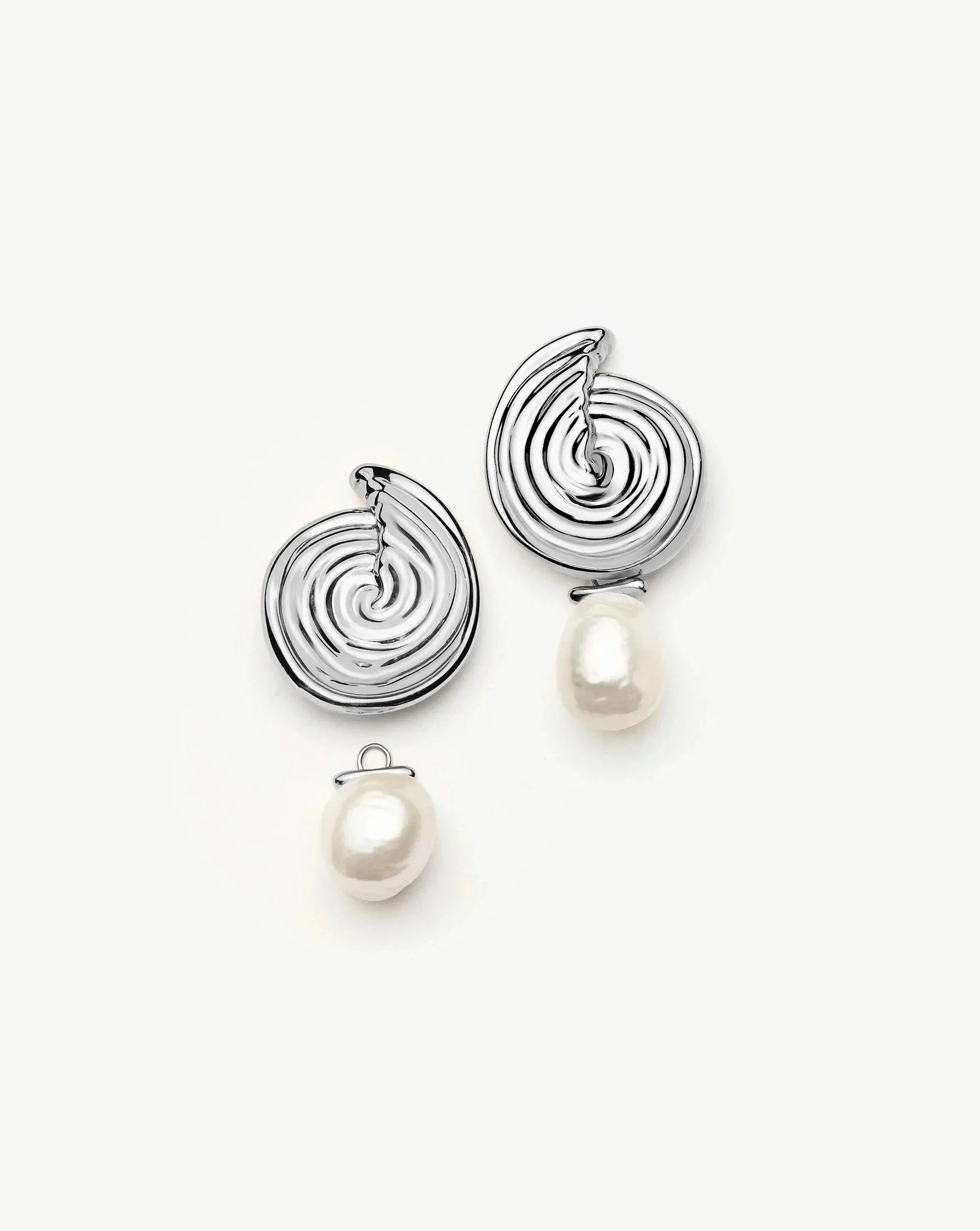 Spiral Detachable Pearl Drop Earrings | Silver Plated