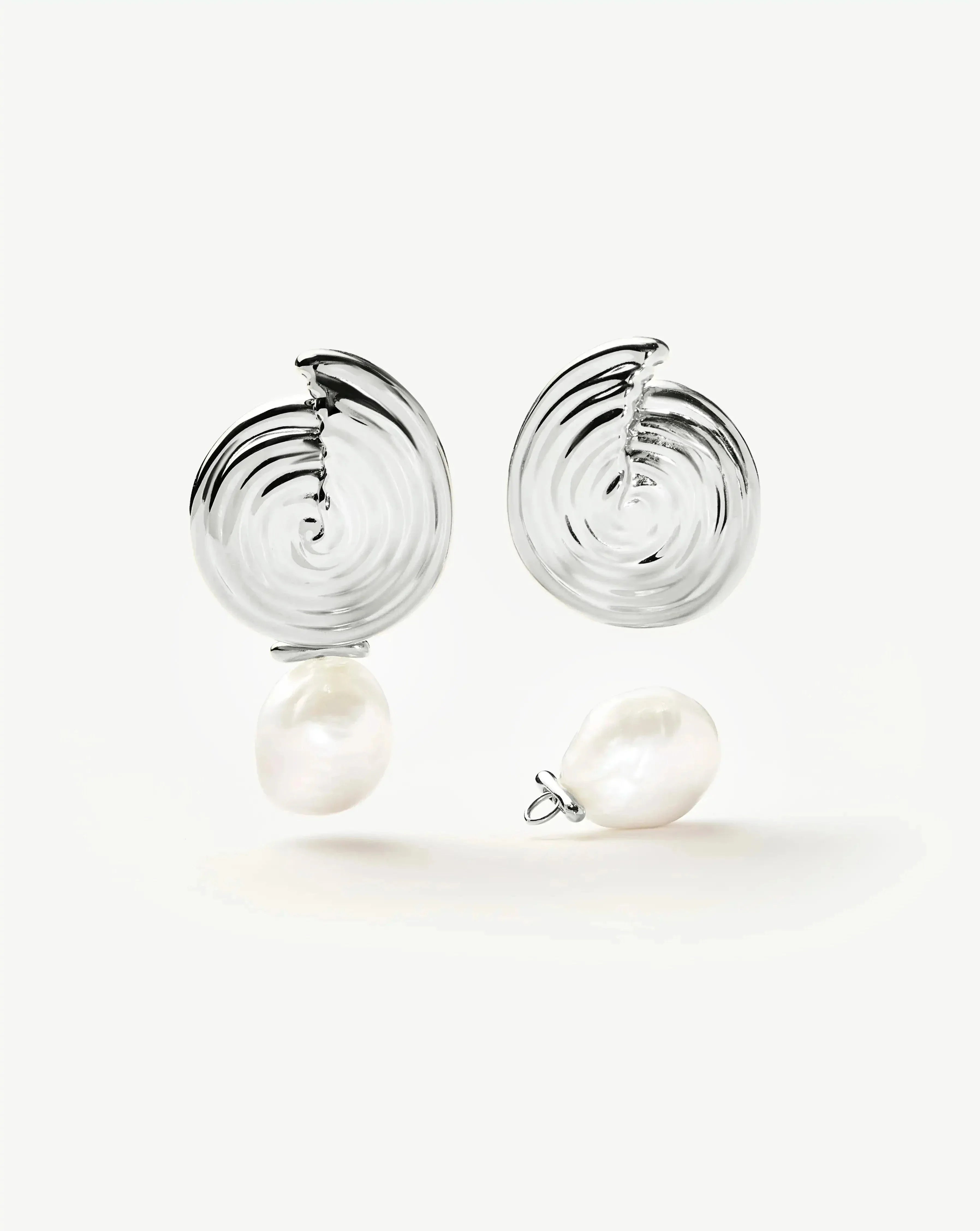 Spiral Detachable Pearl Drop Earrings | Silver Plated