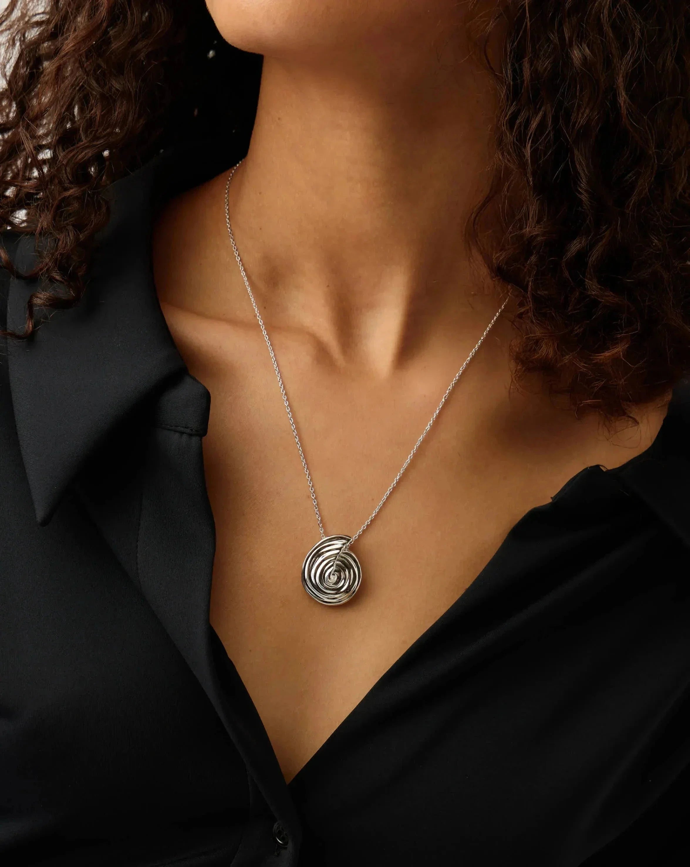 Spiral Large Pendant Necklace | Silver Plated
