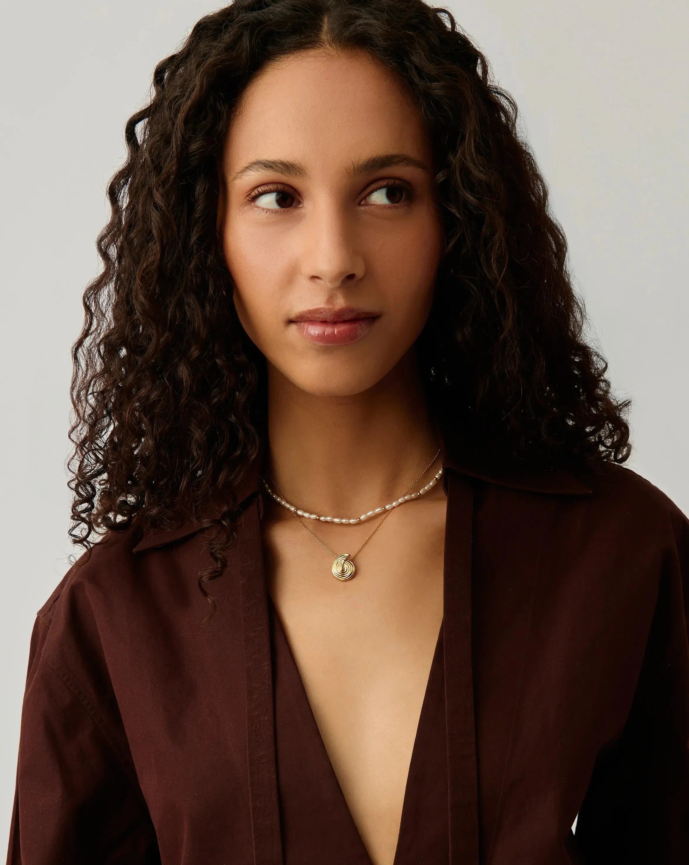 Spiral Pendant Necklace & Pearl Beaded Choker Set | 18k Gold Plated / Pearl