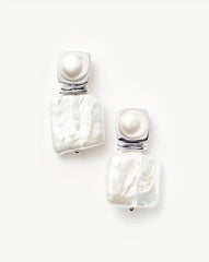 Square Pearl Statement Earrings | Silver Plated/Pearl