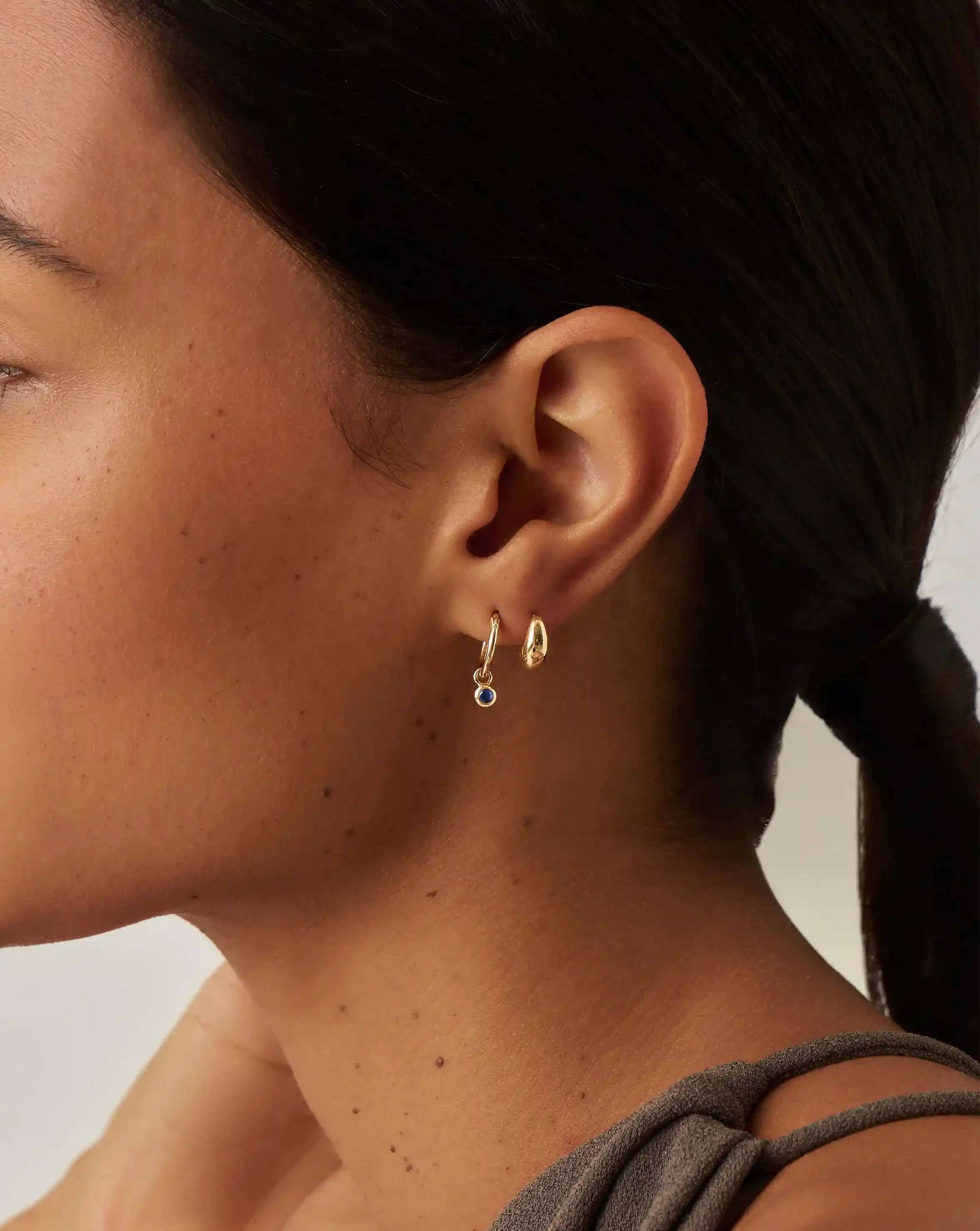 Tennis Charm Mini Hoop Earrings | 18k Gold Vermeil/Sapphire Blue Nano-crystal