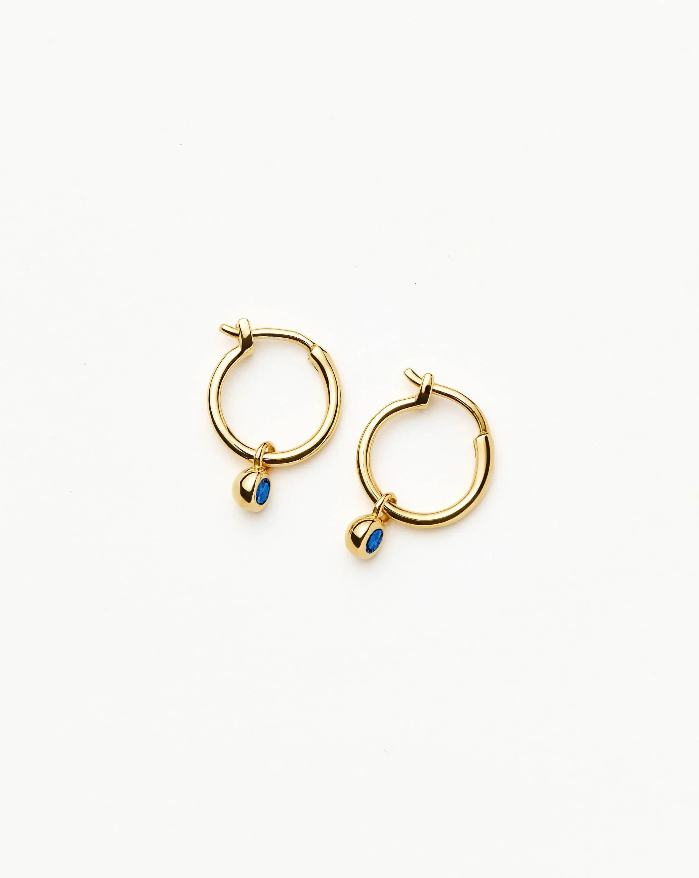 Tennis Charm Mini Hoop Earrings | 18k Gold Vermeil/Sapphire Blue Nano-crystal
