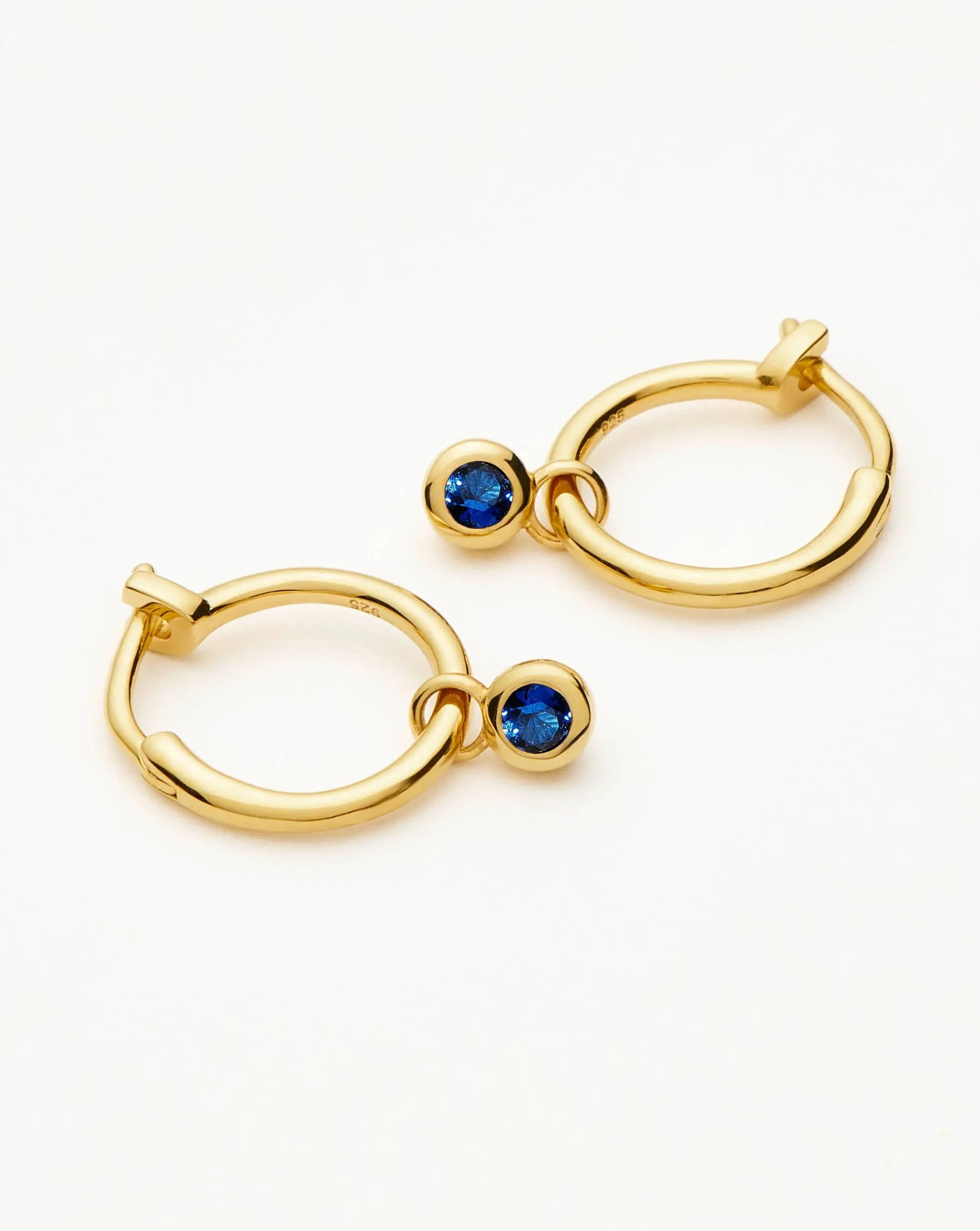 Tennis Charm Mini Hoop Earrings | 18k Gold Vermeil/Sapphire Blue Nano-crystal