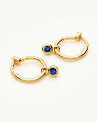 Tennis Charm Mini Hoop Earrings | 18k Gold Vermeil/Sapphire Blue Nano-crystal