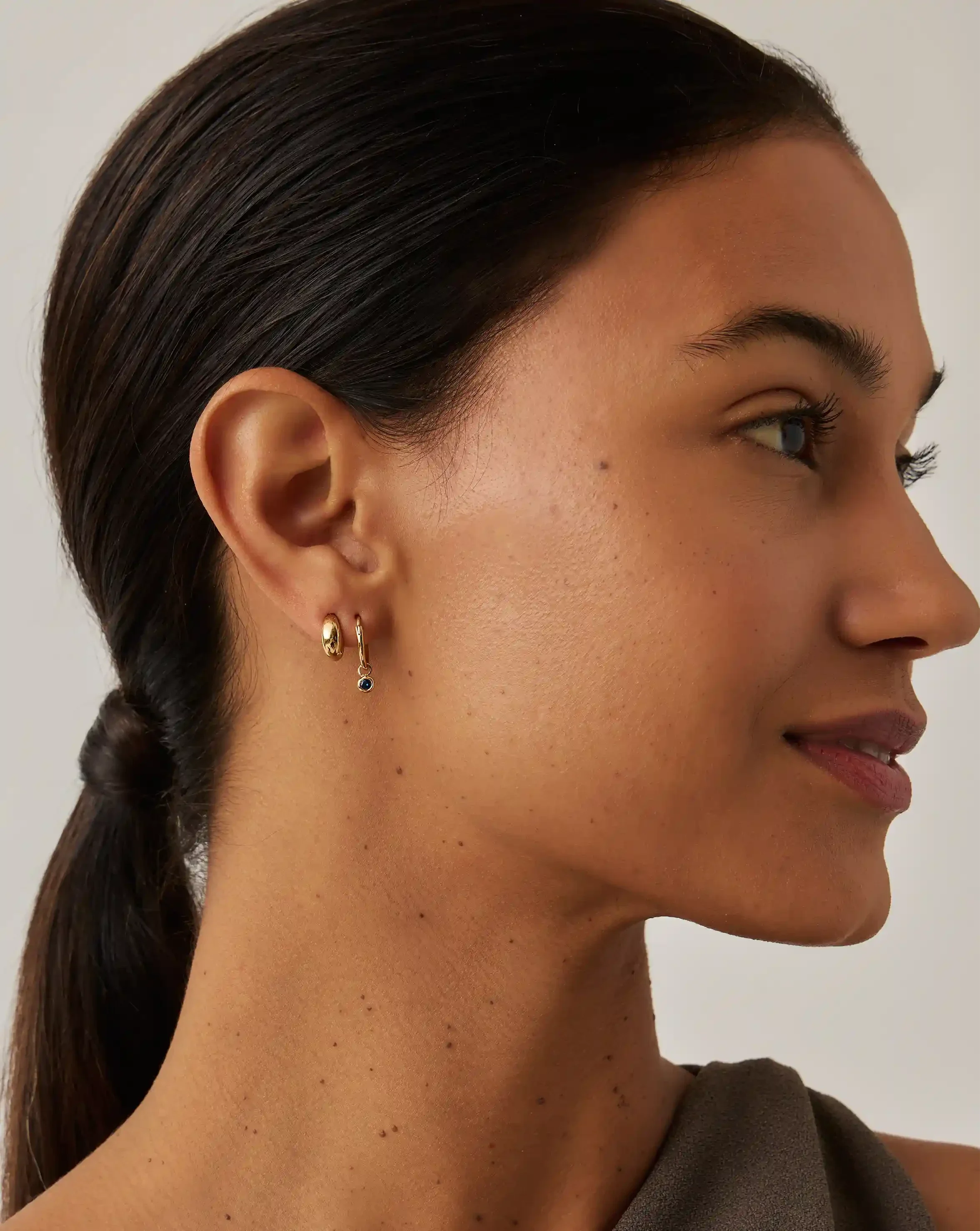 Tennis Charm Mini Hoop Earrings | 18k Gold Vermeil/Sapphire Blue Nano-crystal