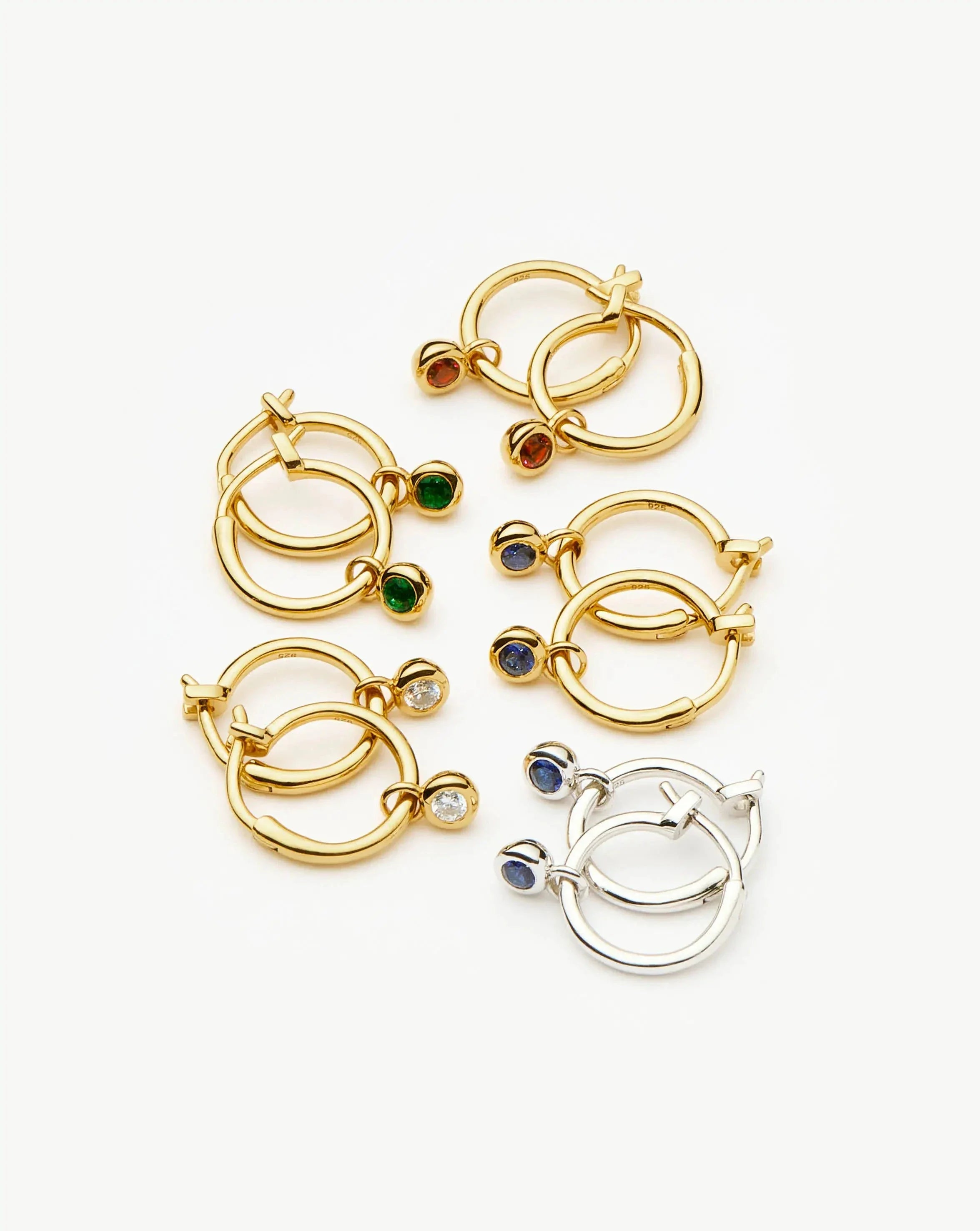 Tennis Charm Mini Hoop Earrings | Sterling Silver/Sapphire Blue Nano-crystal